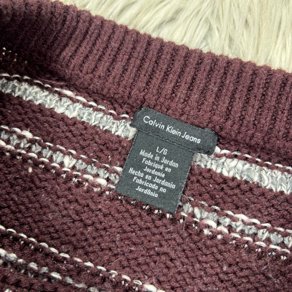 Calvin Klein Women's L Maroon Textured Stripe Relaxed Sweater Preppy Cozy - Picture 2 of 5